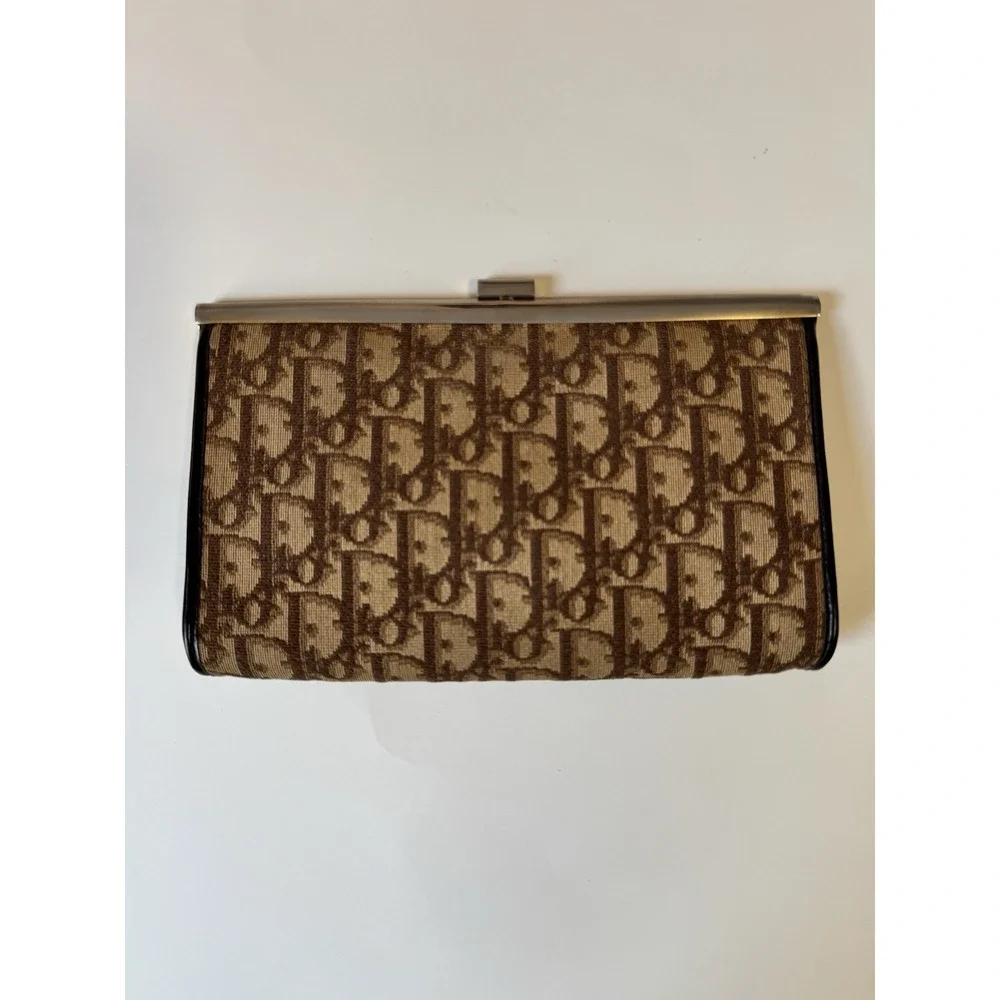 Vintage Dior Clutch Wallet Trotter Monogram Beige Black Leather - Picture 9 of 9
